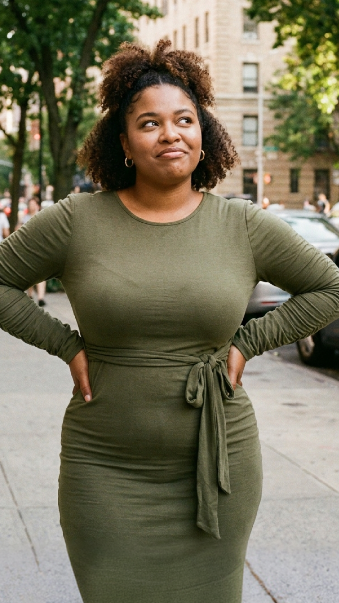 Smiling woman on a city street